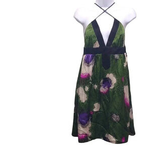 Single 100% silk Club Mini Open Back Floral Print Dress